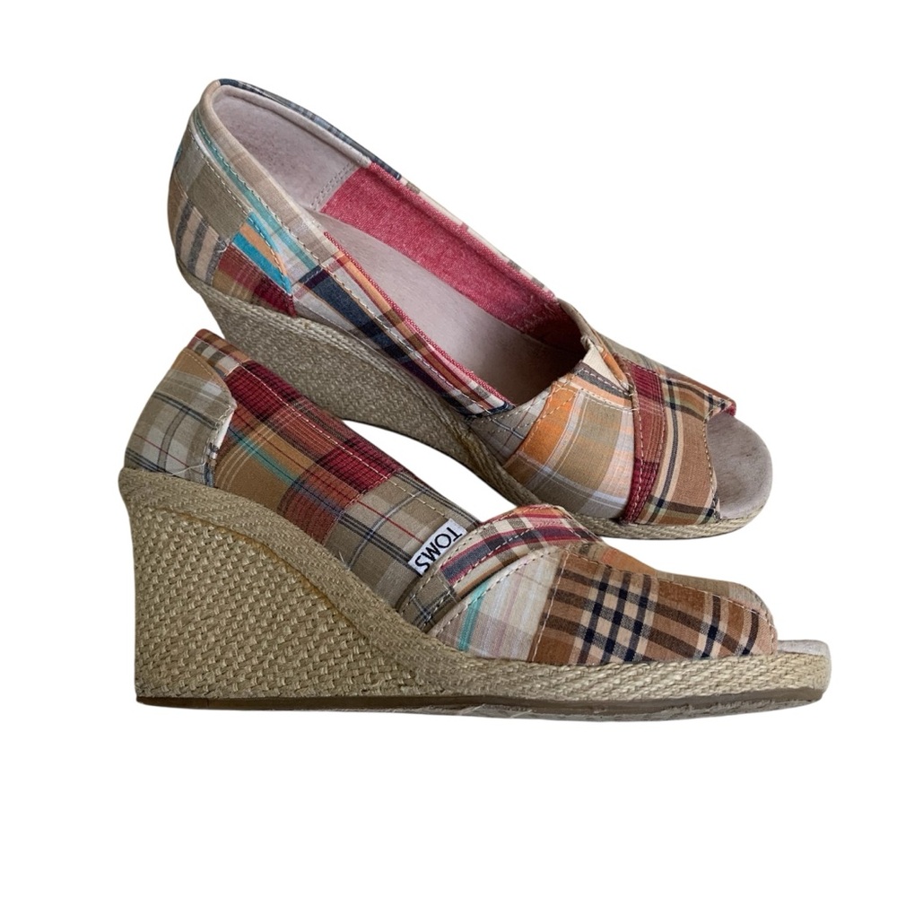 TOMS | Madras Plaid Espadrille Wedge Women's 9.5